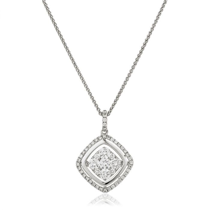 Double Halo Cushion Diamond Pendant