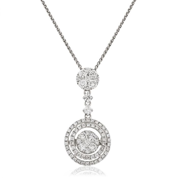 Round Shape Drop Double Halo Diamond Pendant