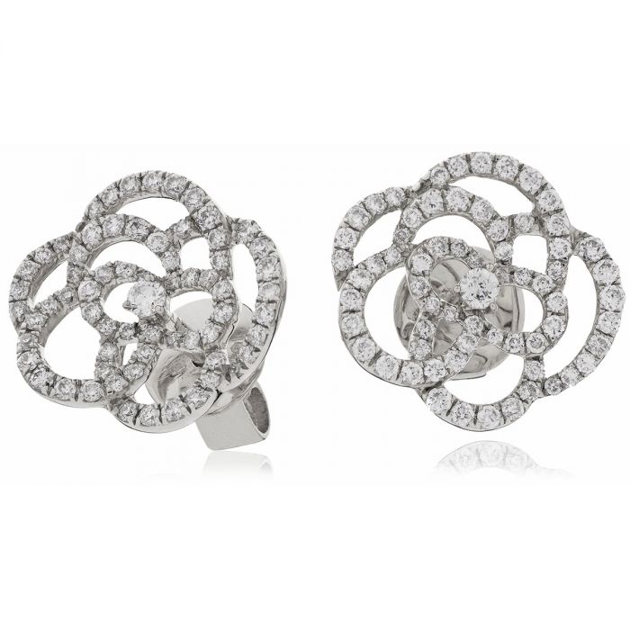 Open Rose Shape Diamond Earrings Studs