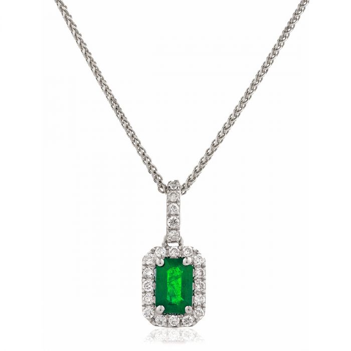 Green Emerald Diamond Halo Pendant