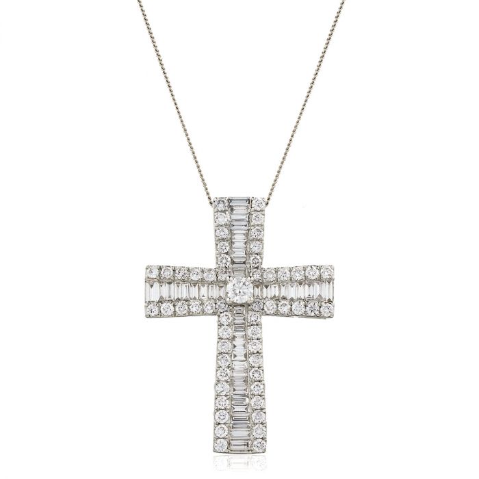 Graduating Round Baguette Cut Diamond Pendant
