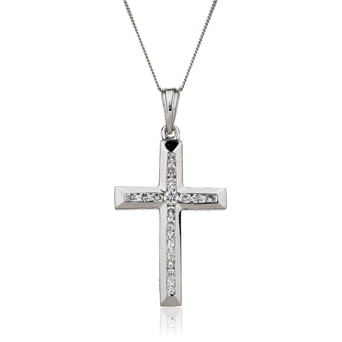 Channel Set Diamond Cross Pendant