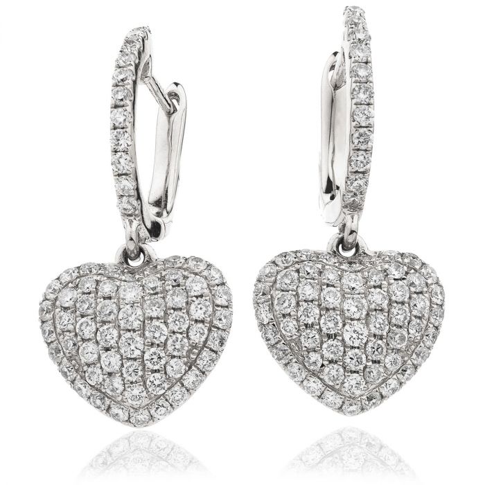 Heart Shape Pave Drop Hoops Diamond Earrings