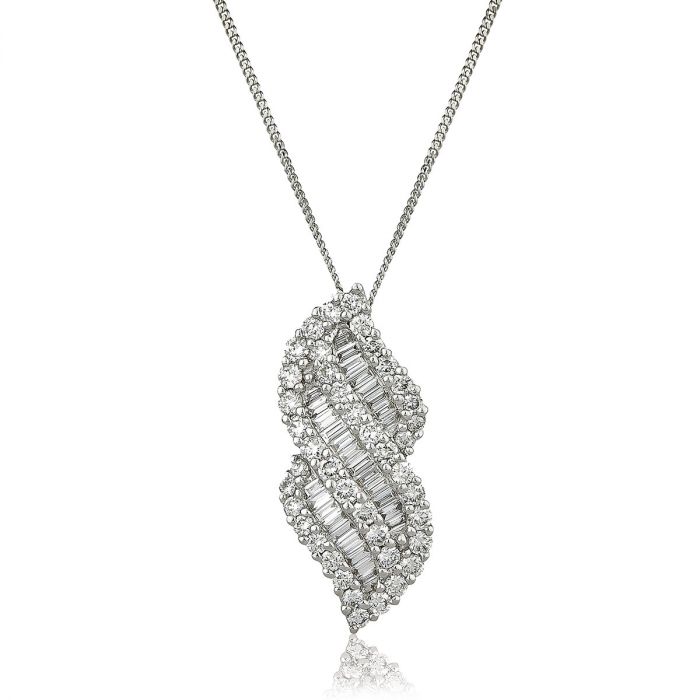 Round Baguette Cut Swirl Diamond Pendant