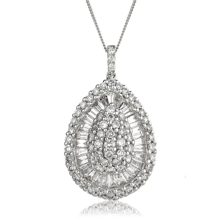 Pear Shaped Round Baguette Cut Pave Diamond Pendant