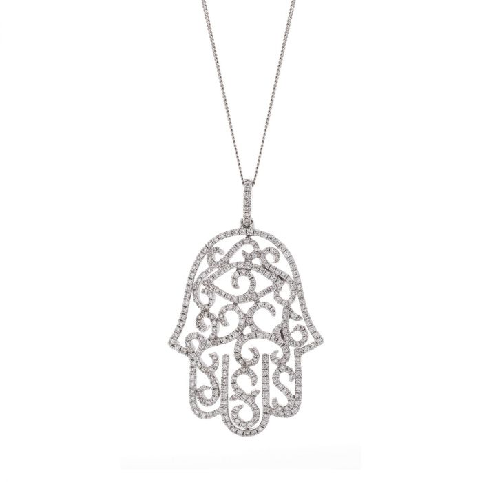 Open Hamsa Diamond Necklace