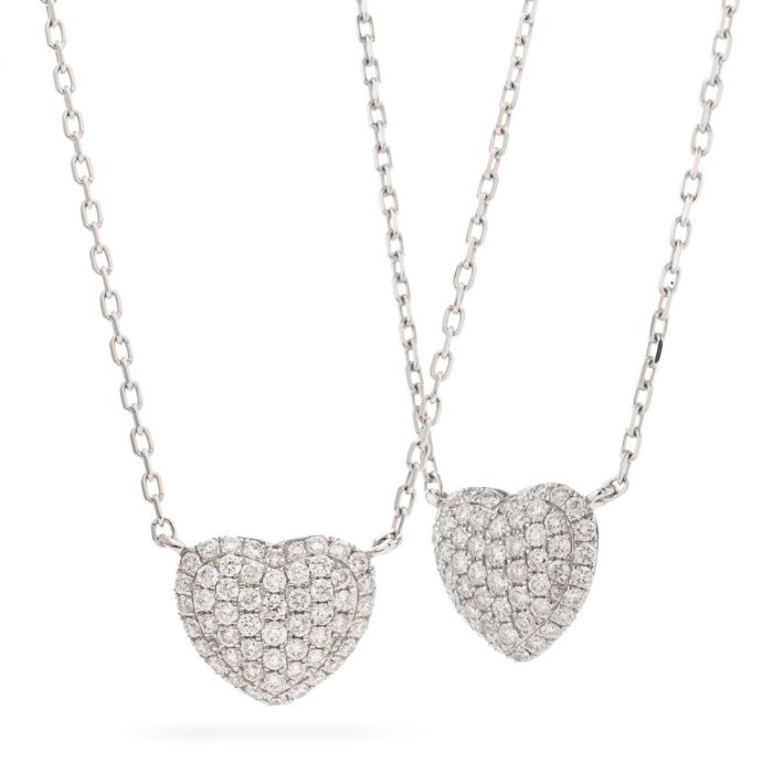 Heart Shaped Fixed Pave Diamond Necklace