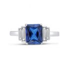 Emerald Cut Blue Sapphire Baguette Diamonds Engagement Ring Top View
