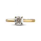 Four claw 18kt Yellow band and Platinum prongs diamond engagement ring top view