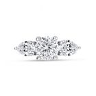 Round Cut and Pair of Pear Shape Side Stones Diamond Engagement Ring Top View