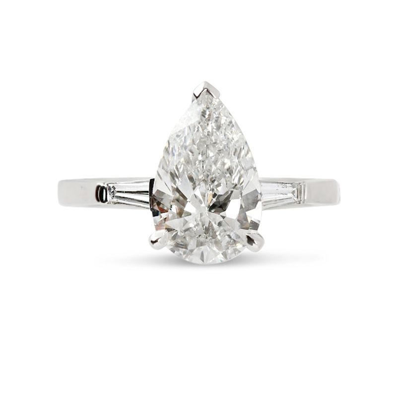 Pear Shape and Tapered Baguettes Diamond Engagement Ring
