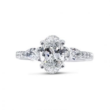Oval Cut Side Trilliant Diamond Engagement Ring Side View