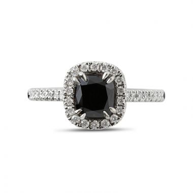Black Diamond Halo Engagement Ring Top View