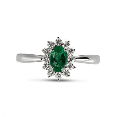 Cluster Diamond Ring With Oval Cut Green Emerald Top View
