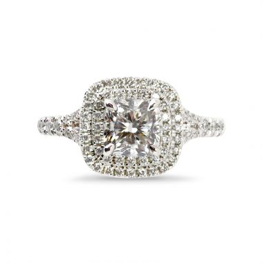 Cushion Cut Diamond Double Halo Split Shank Engagement Ring Top View