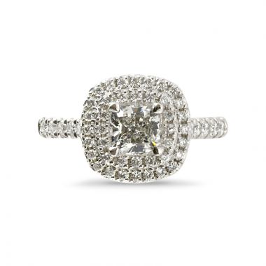 Cushion Cut Double Halo Diamond Engagement Ring Top View