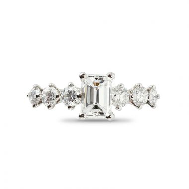 Emerald Cut 7 Stones Diamond Engagement Ring Top View