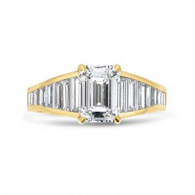 Emerald Cut and Tapered Baguettes Diamond Engagement Ring Top View
