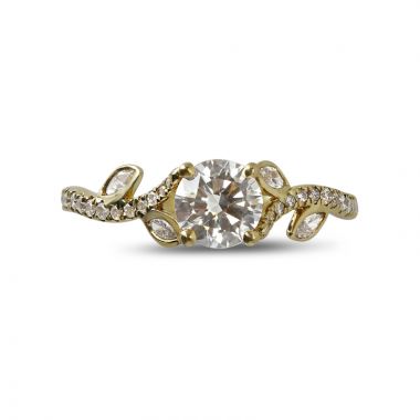 Four Claw Round Cut with Four Small Marquise Cut Diamonds on the Band Engagement Ring Top View