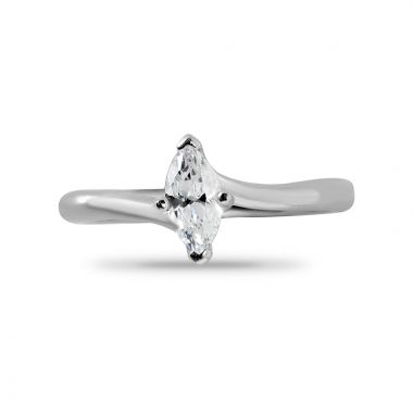 Four Claw Solitaire Twist Marquise Cut Diamond Engagement Ring Top View