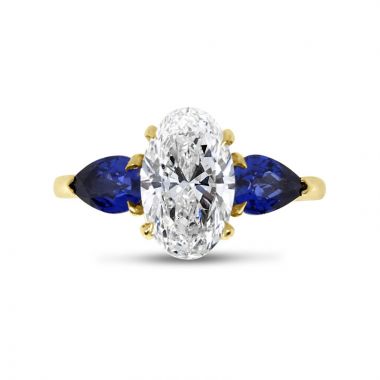 Oval Cut Side Trilliant Diamond Engagement Ring Side View
