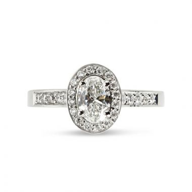 Oval Cut Diamond Halo Pave Setting Engagement Ring Top View