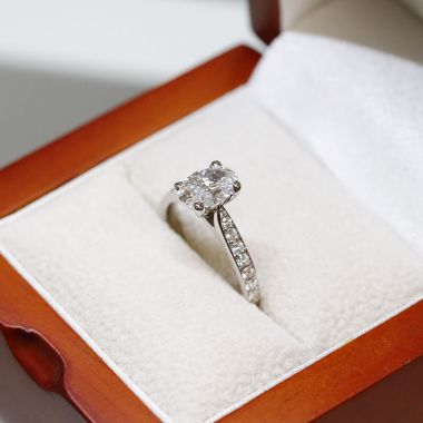 Oval Cut Pave Setting Tapered Engagement Ring Top View