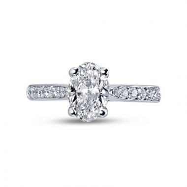 Oval Cut Pave Setting Tapered Engagement Ring Top View