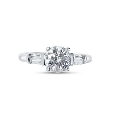 Round Cut with Tapered Baguettes Diamond Engagement Ring Top View