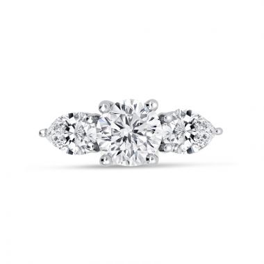 Round Cut and Pair of Pear Shape Side Stones Diamond Engagement Ring Top View