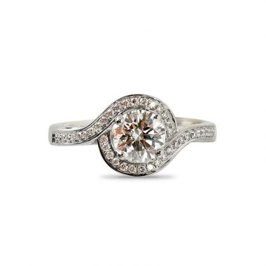 Round Cut Diamond Twist Halo Pave Setting Engagement Ring Top View