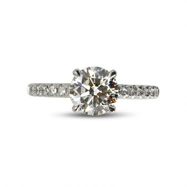 Four Claw Round Cut Micro Setting Solitaire Diamond Engagement Ring Top View