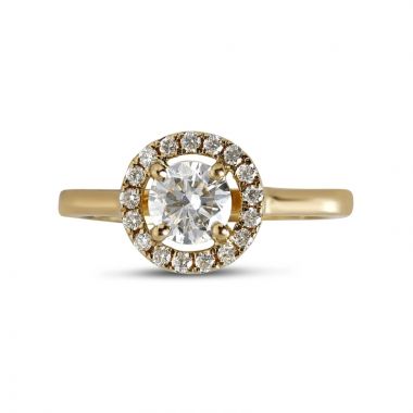 Round Halo Plain Band Diamond Engagement Ring top View