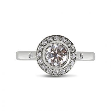 Round Halo Vintage Design Diamond Engagement Ring Tension SettingTop View