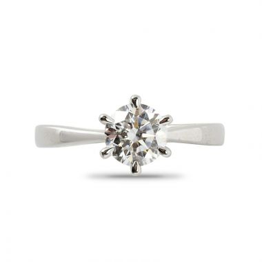 Six Claw Round Cut Plain Band Solitaire Diamond Engagement Ring Top View