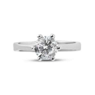 Six Claw Solitaire Round Cut Diamond Engagement Ring Top View