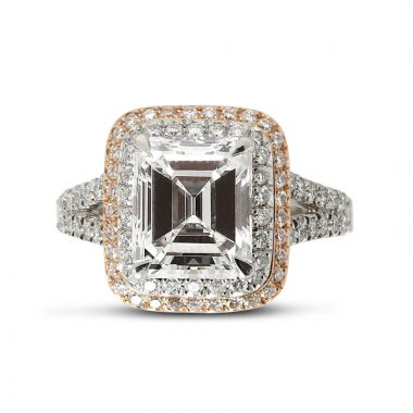 Split Shank Double Halo Emerald Cut Diamond Engagement Ring Top View