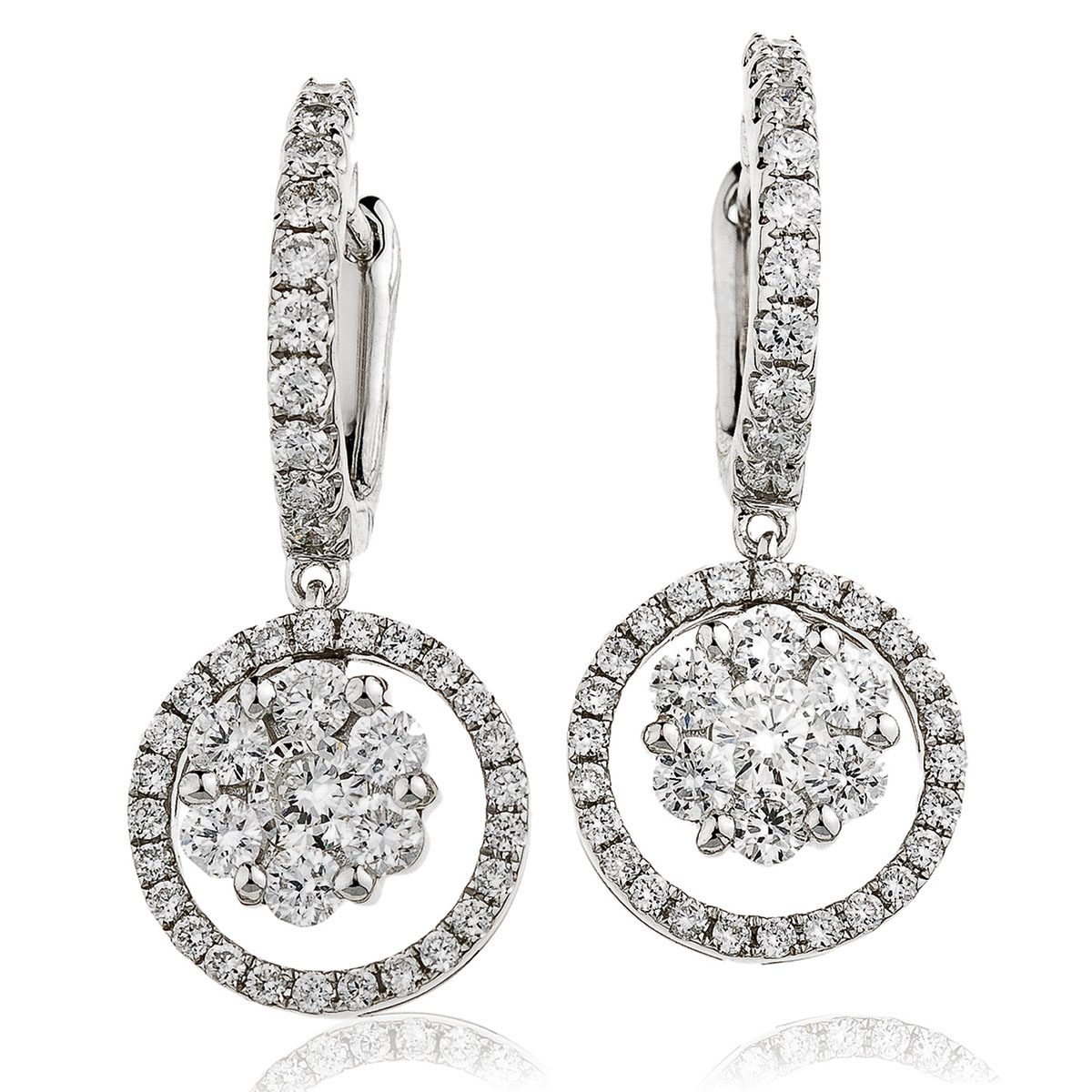  Outer Round Pave Drop Hoops Diamond Earring