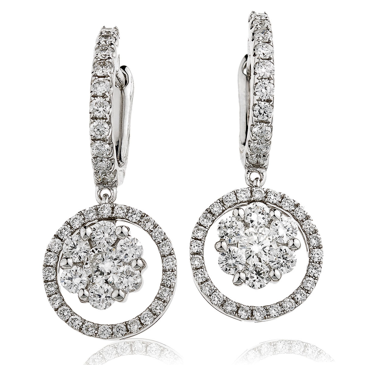 Outer Round Pave Drop Hoops Diamond Earring