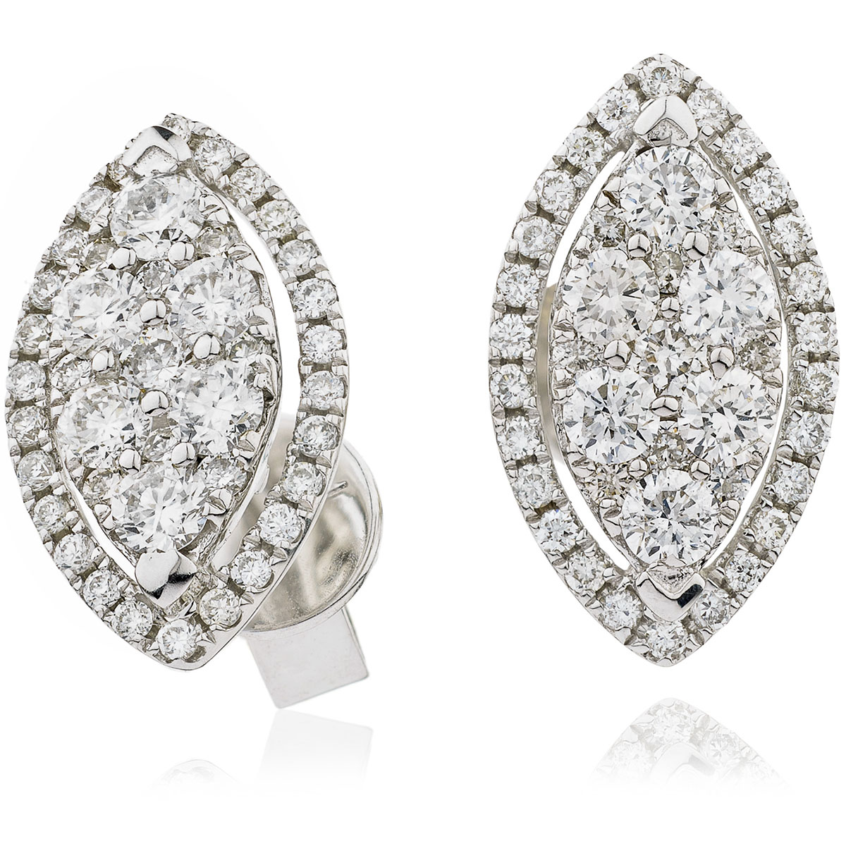 Leaf Shape Open Halo Pave Diamond Earrings Studs