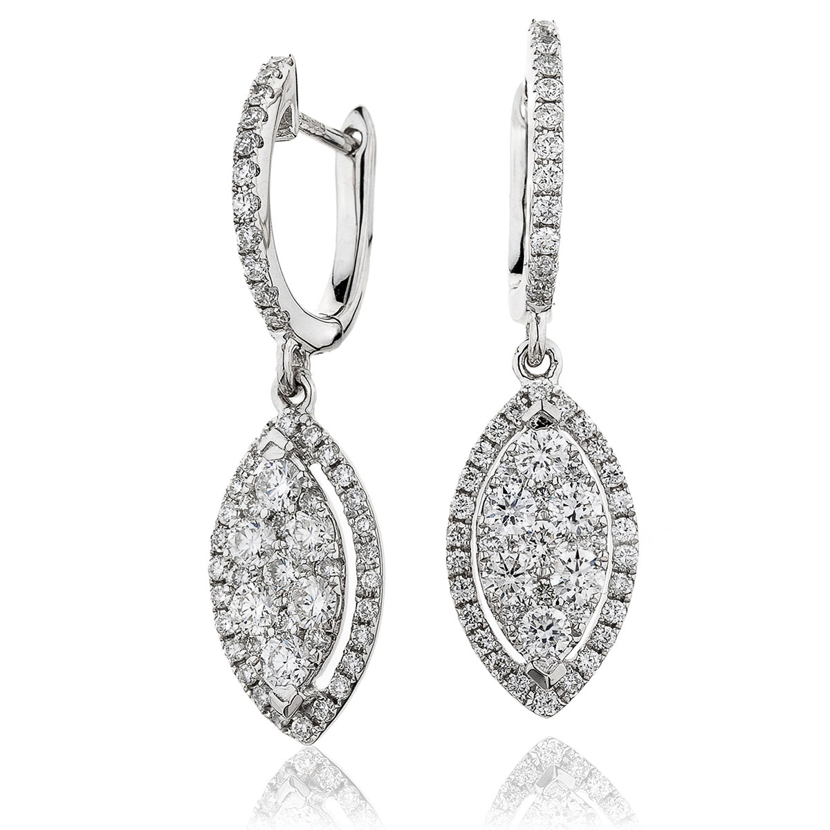 Leaf Shape Open Halo Pave Drop Hoops Diamond Earrings