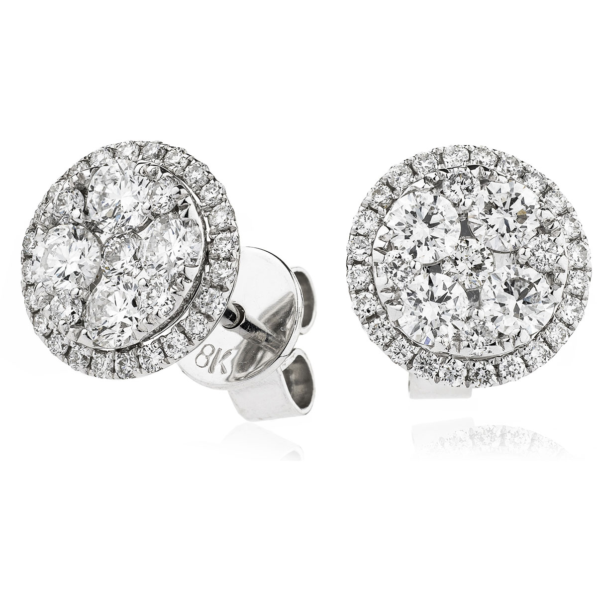 Medium Halo Pave Set Diamond Earring Studs