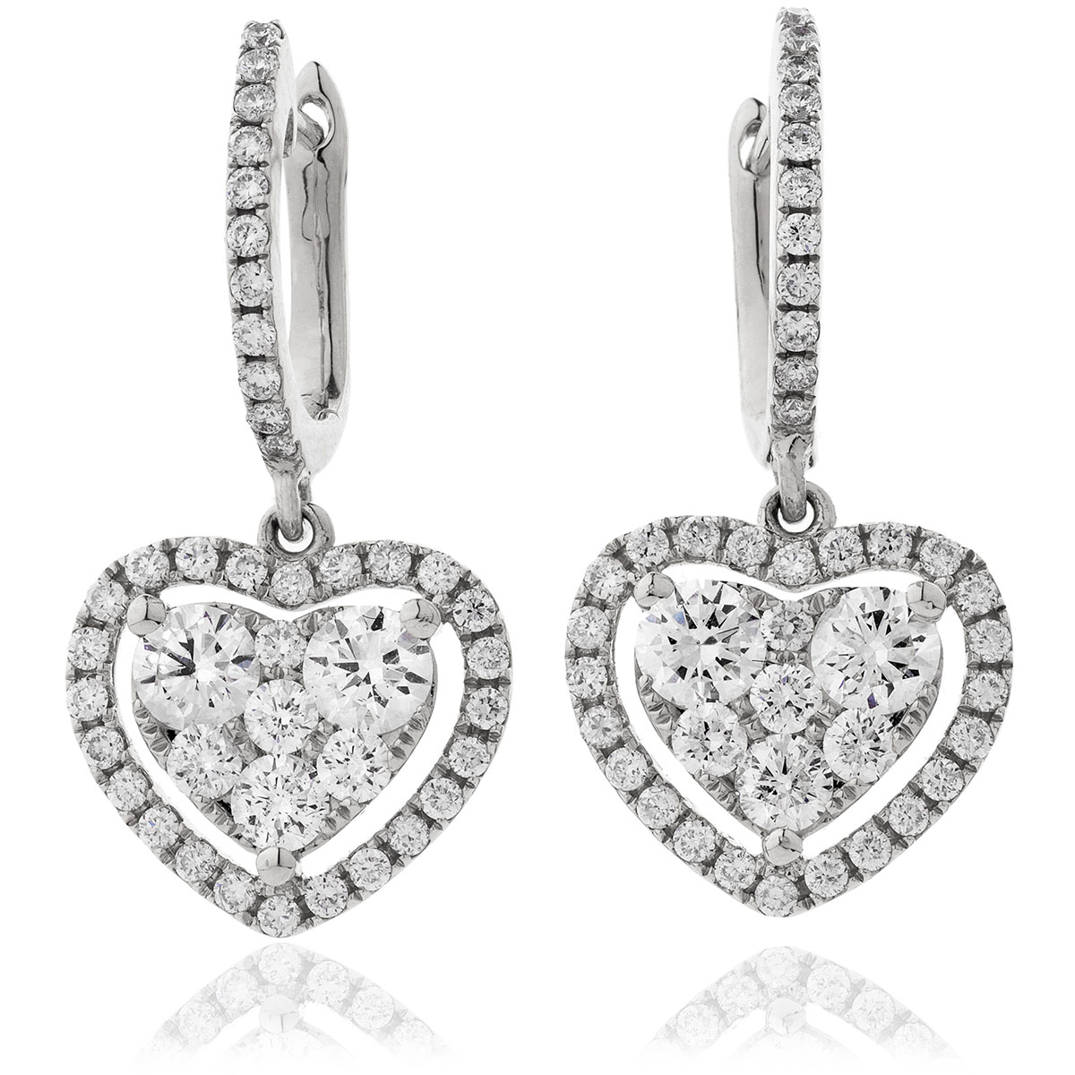 Heart Shape Open Halo Drop Hoops Diamond Earrings