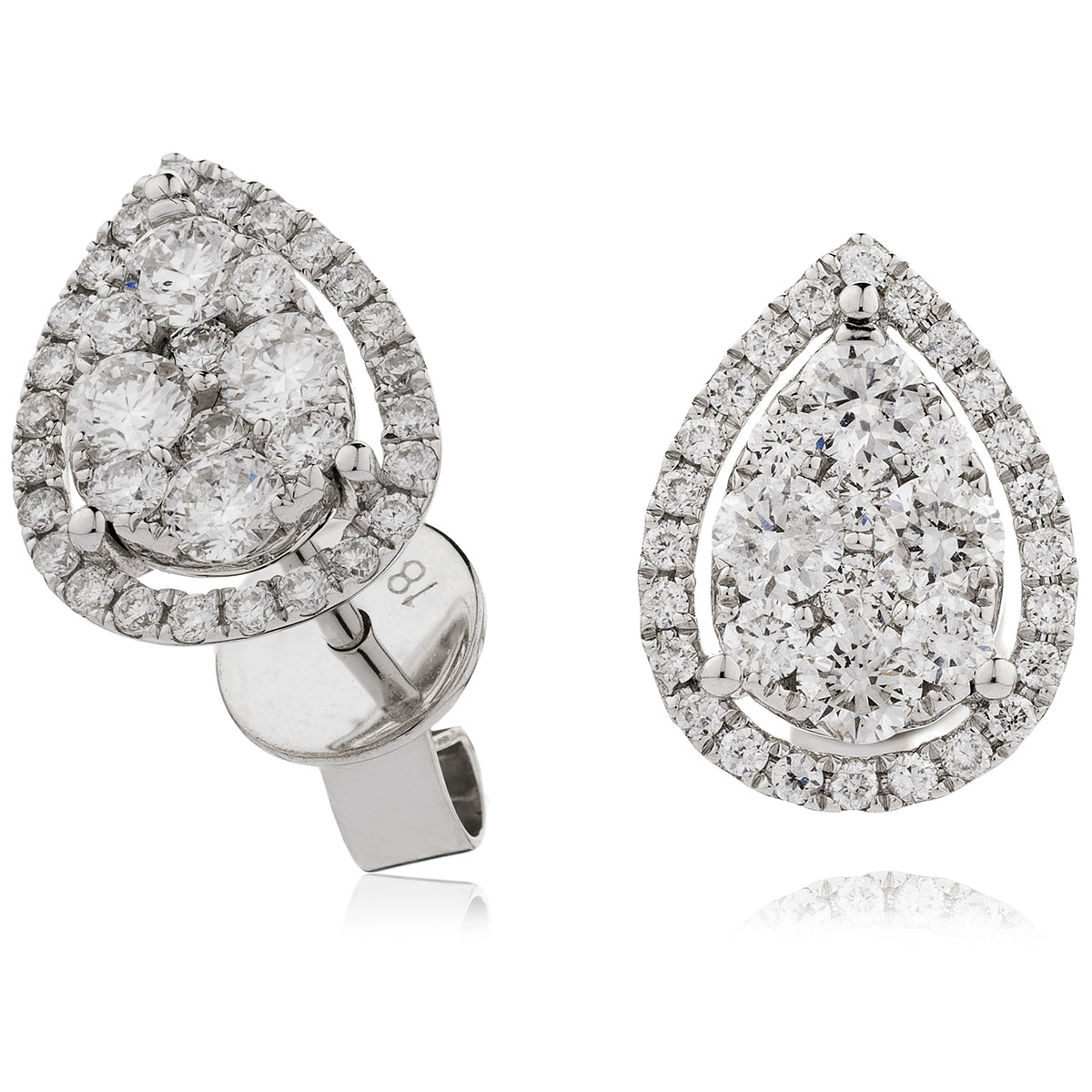 Teardrop Shape Medium Halo Pave Diamond Earrings Studs