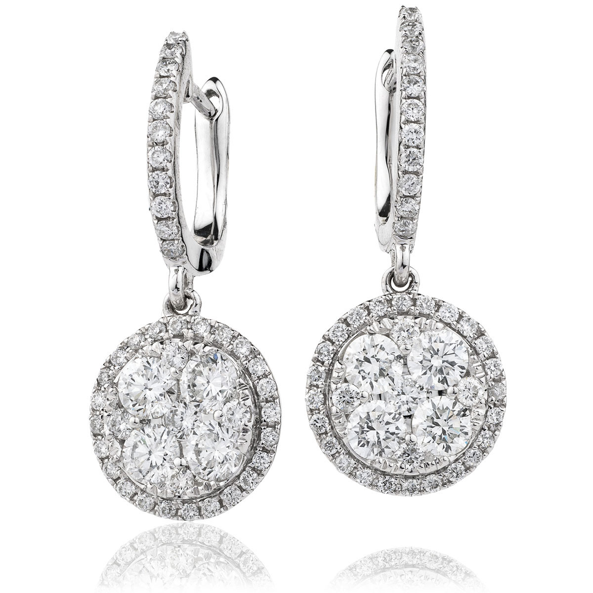 Halo Pave Drop Hoops Diamond Earrings