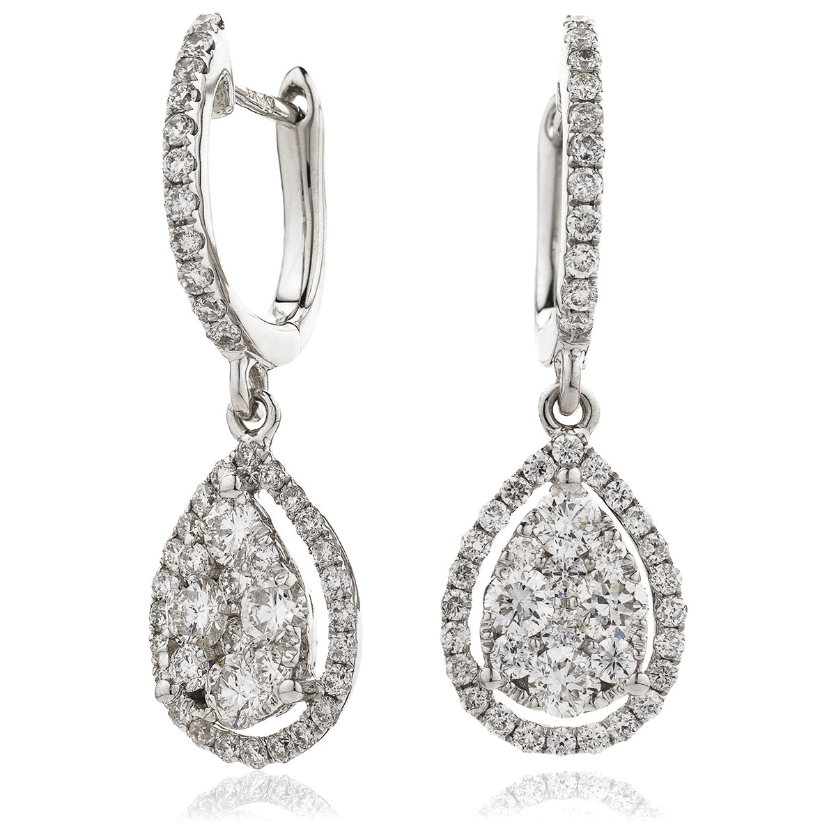 Open Halo Pave Drop Hoops Diamond Earrings