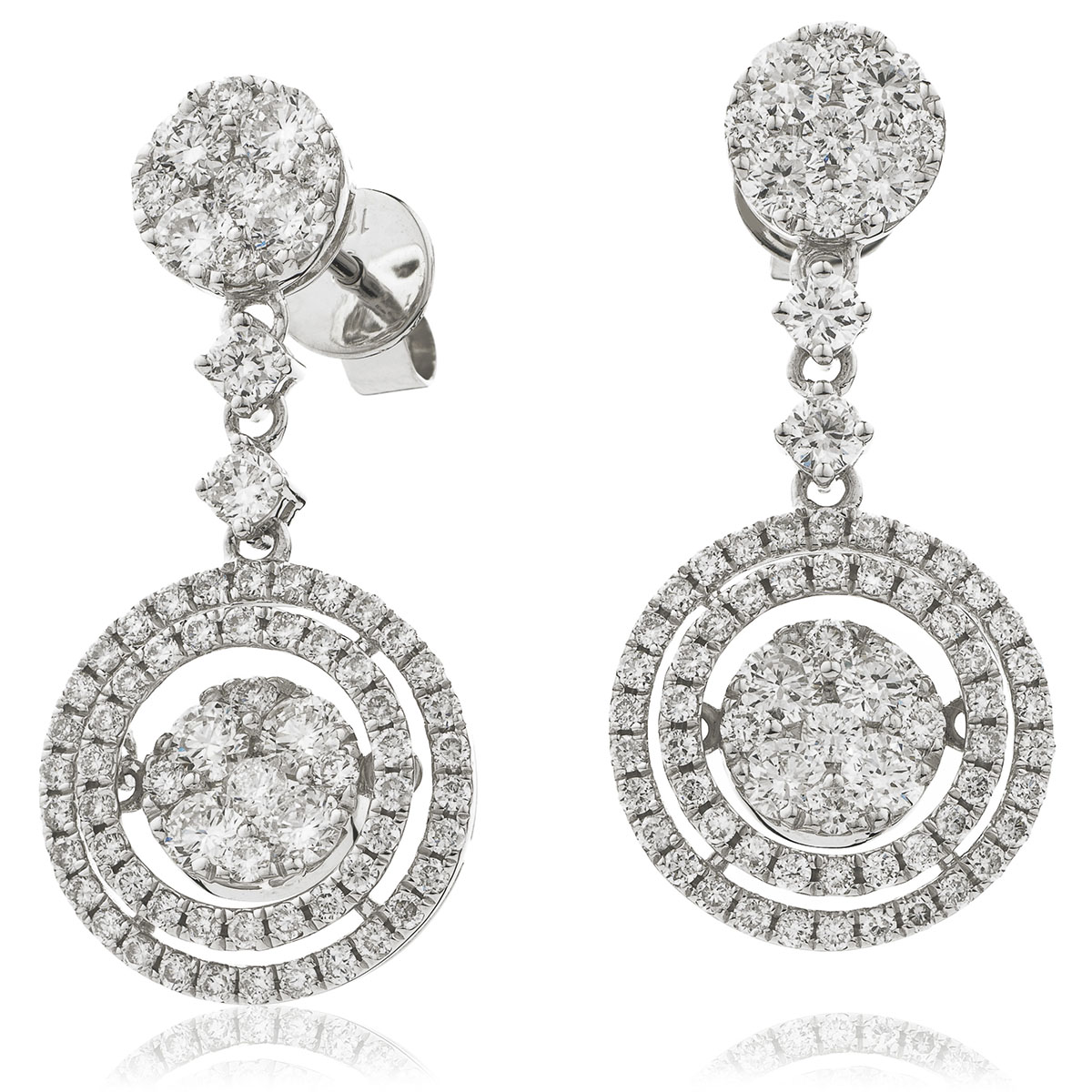 2 Row Round Moveable Drop Diamond Earrings