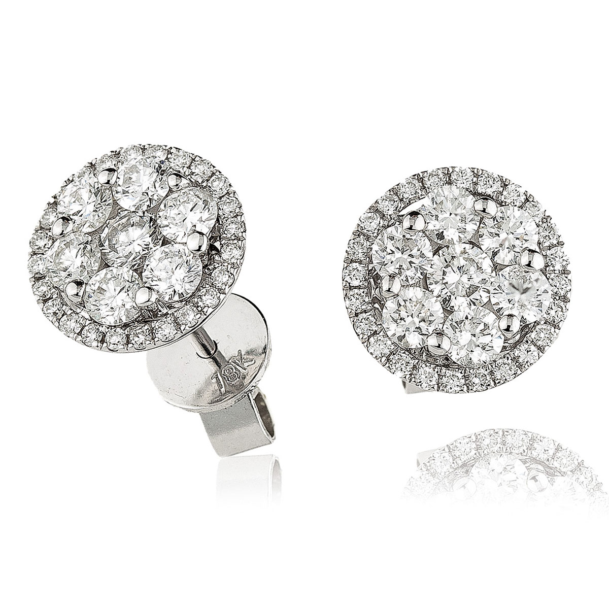 Large Halo Pave Set Diamond Earring Studs