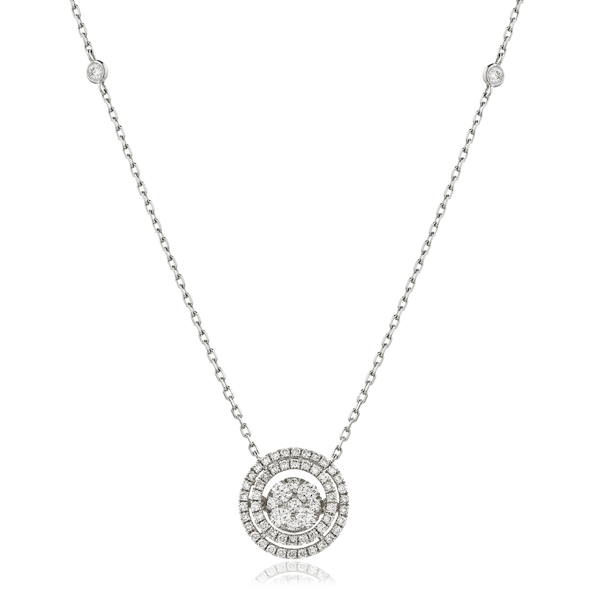 Fixed Diamond Set Chain Double Halo Diamond Pendant