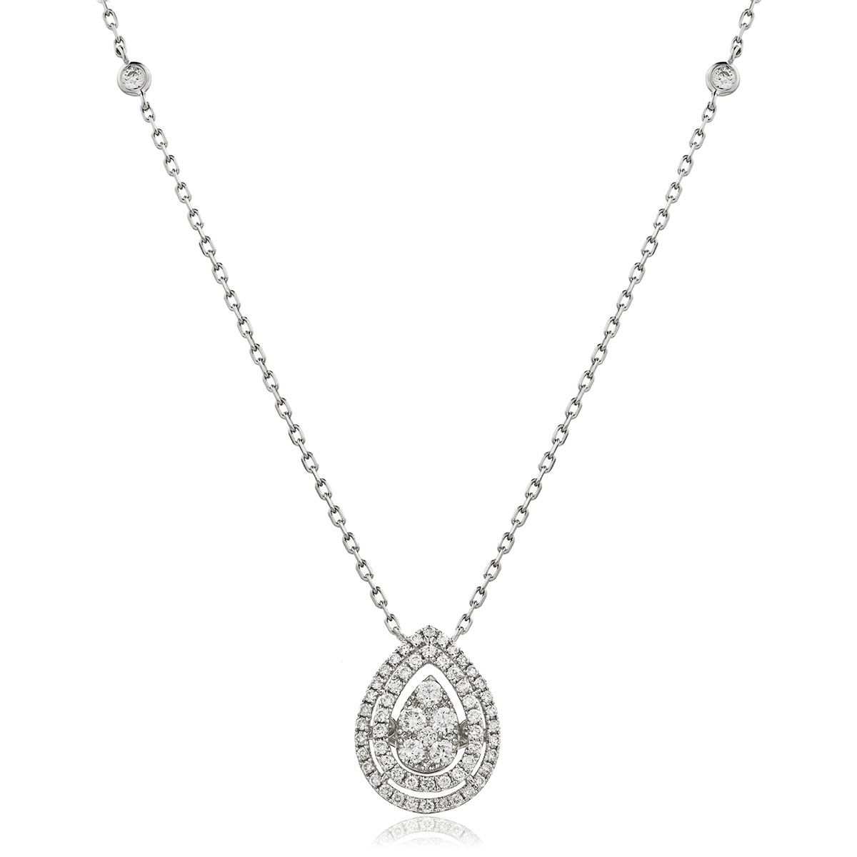 Fixed Diamond Set Chain Pear Halo Diamond Pendant